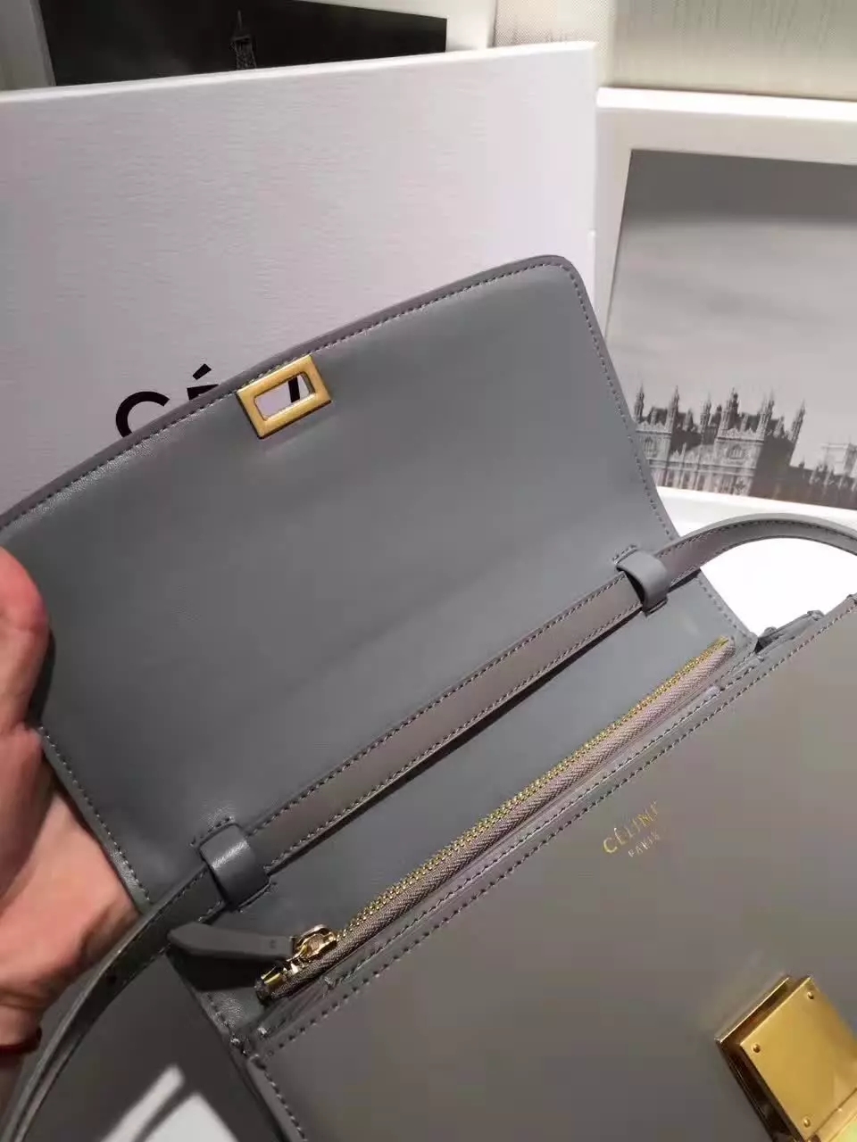 Original Quality Celine Clasp Classic Box Bag Medium Grey