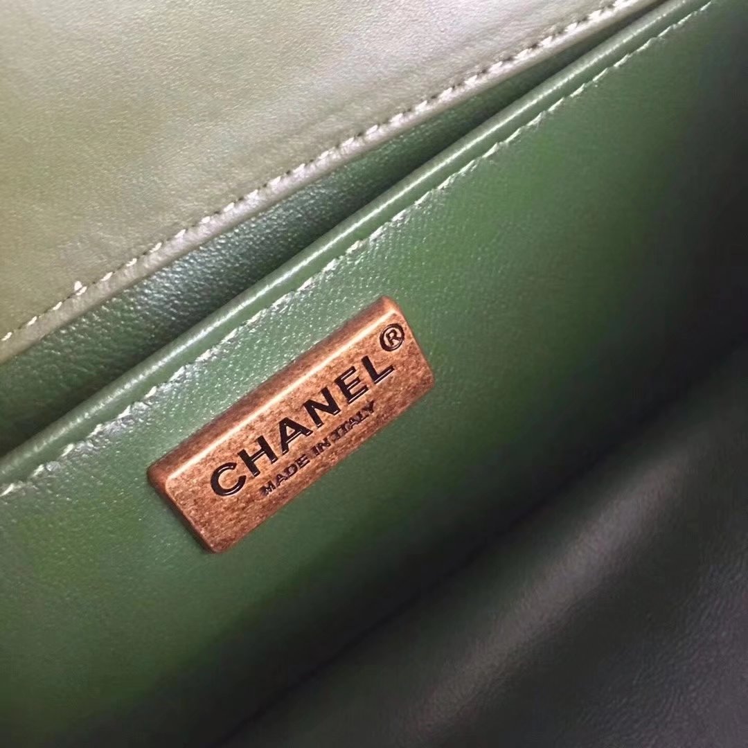 Original Quality Chanel Green Python 20cm Boy Bag with Top Handle Bronze Hardware