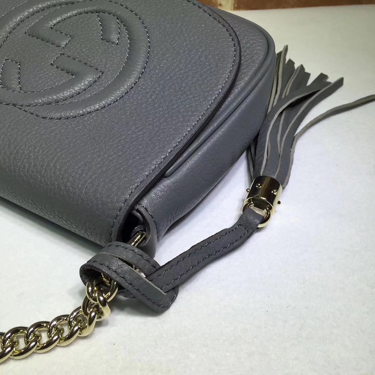 Original Quality Gucci 323190 Flap Chain  Leather Shoulder Bag Grey