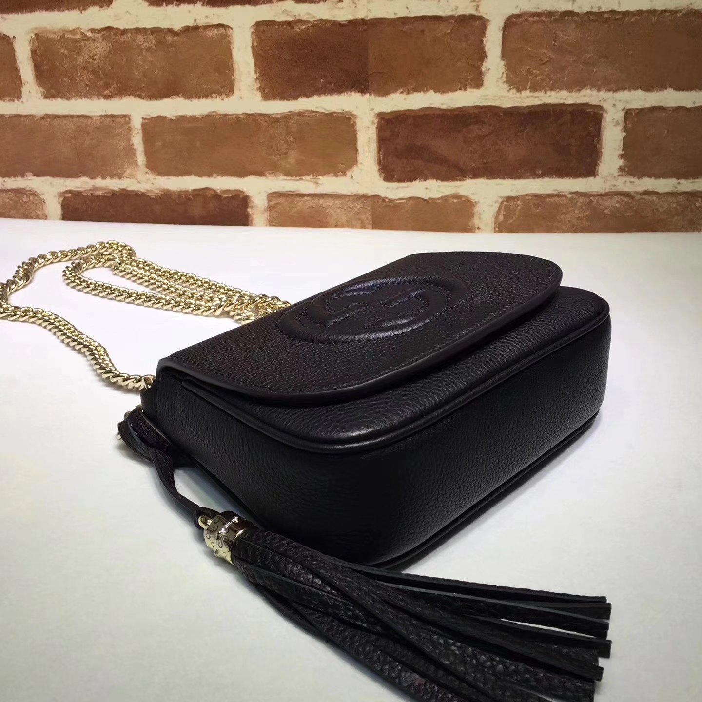 Original Quality Gucci 323190 Flap Chain Leather Shoulder Bag Black