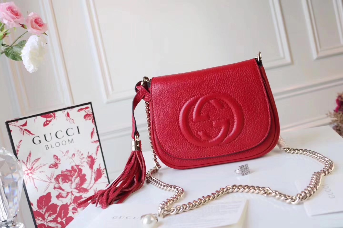 Original Quality Gucci 323190 Flap Chain Leather Shoulder Bag Red