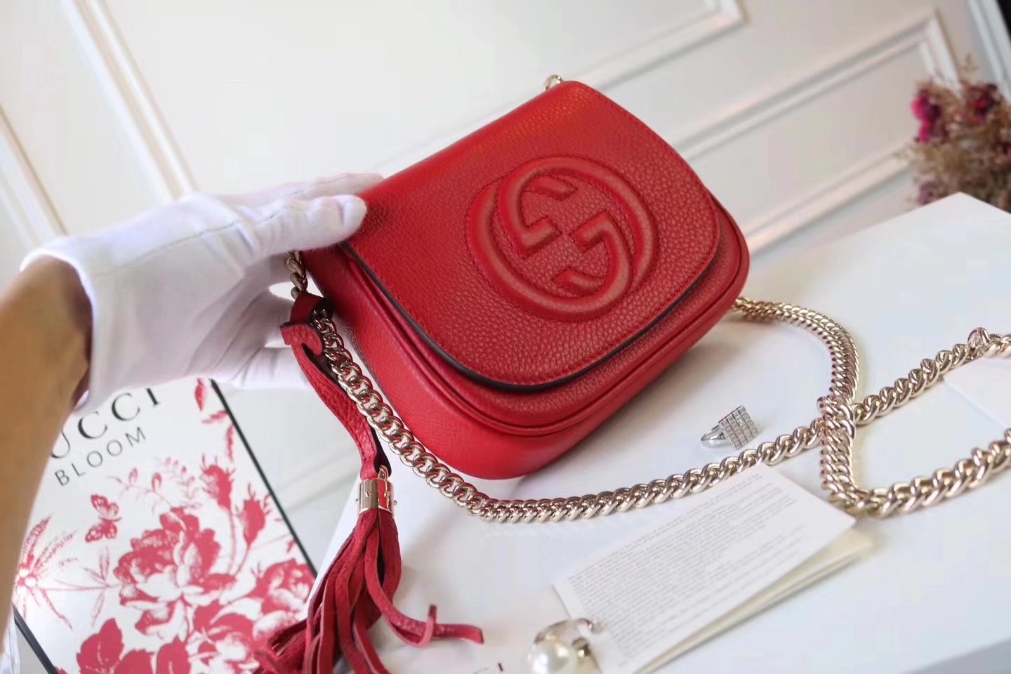 Original Quality Gucci 323190 Flap Chain Leather Shoulder Bag Red