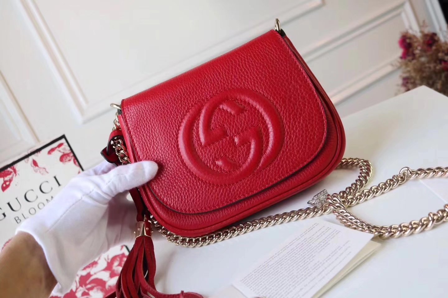 Original Quality Gucci 323190 Flap Chain Leather Shoulder Bag Red