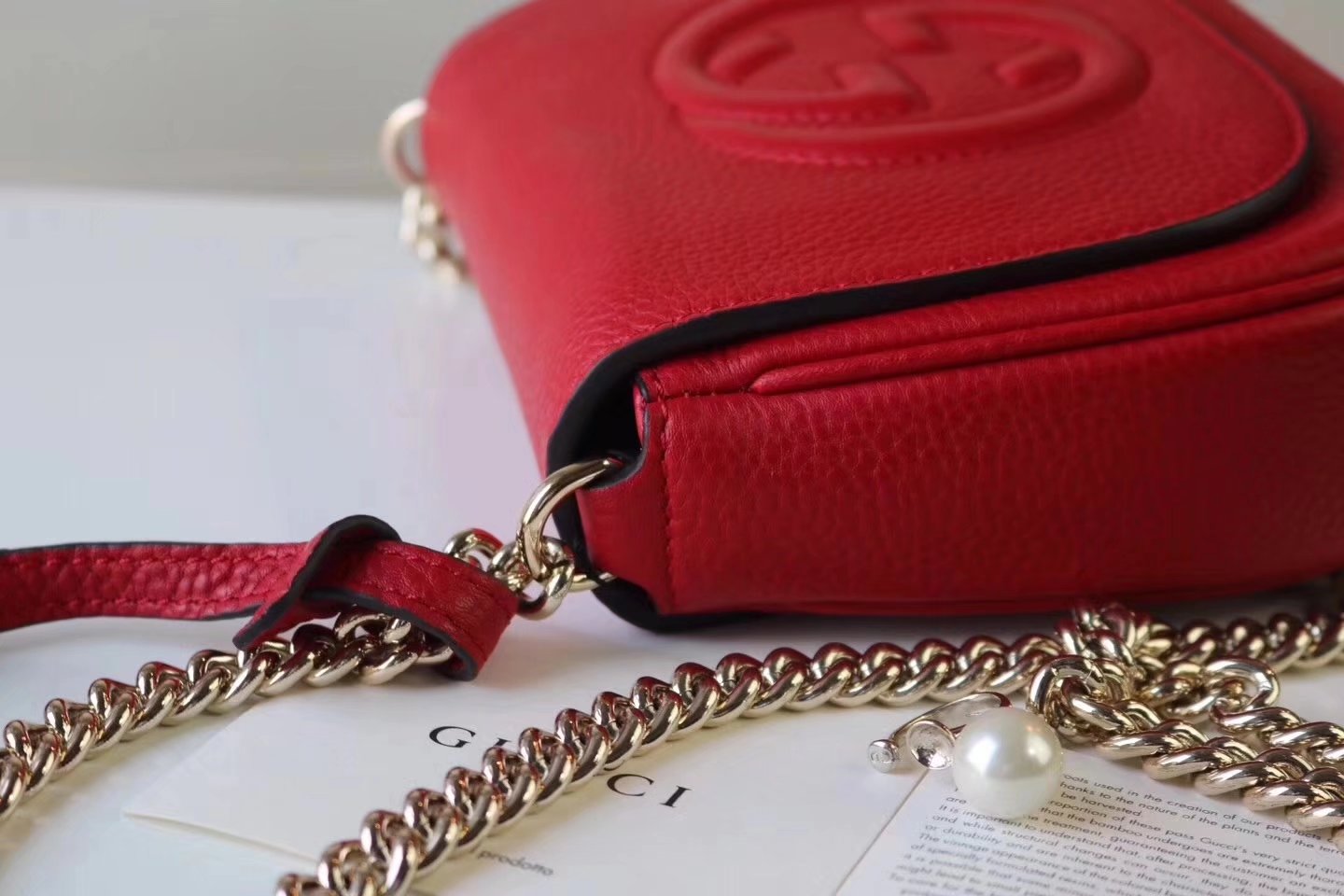 Original Quality Gucci 323190 Flap Chain Leather Shoulder Bag Red