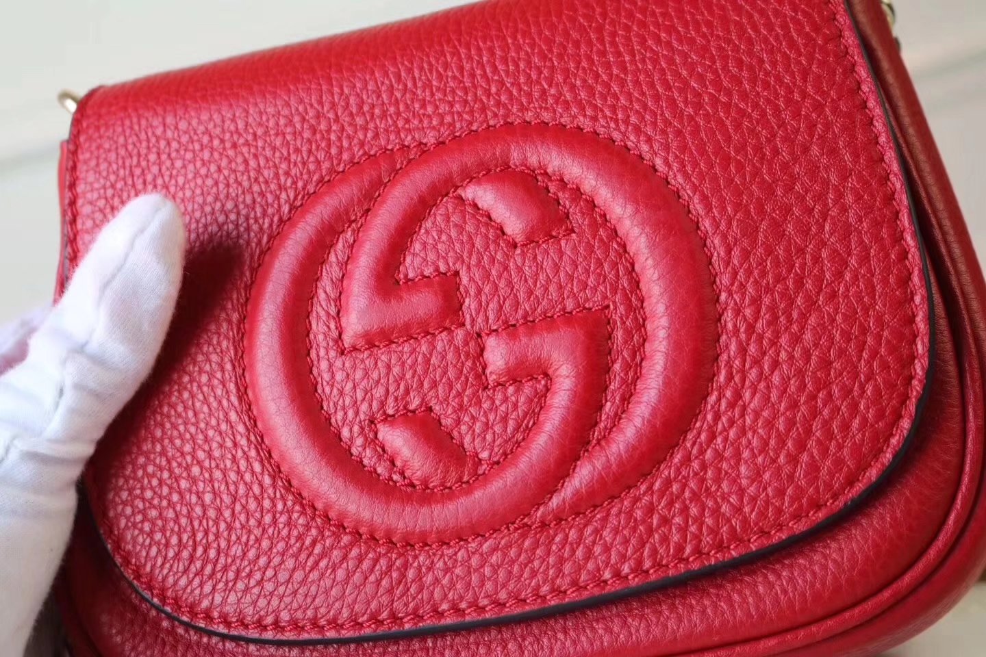 Original Quality Gucci 323190 Flap Chain Leather Shoulder Bag Red