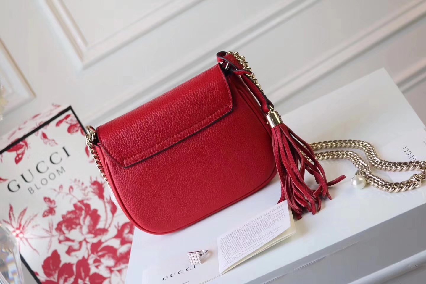 Original Quality Gucci 323190 Flap Chain Leather Shoulder Bag Red