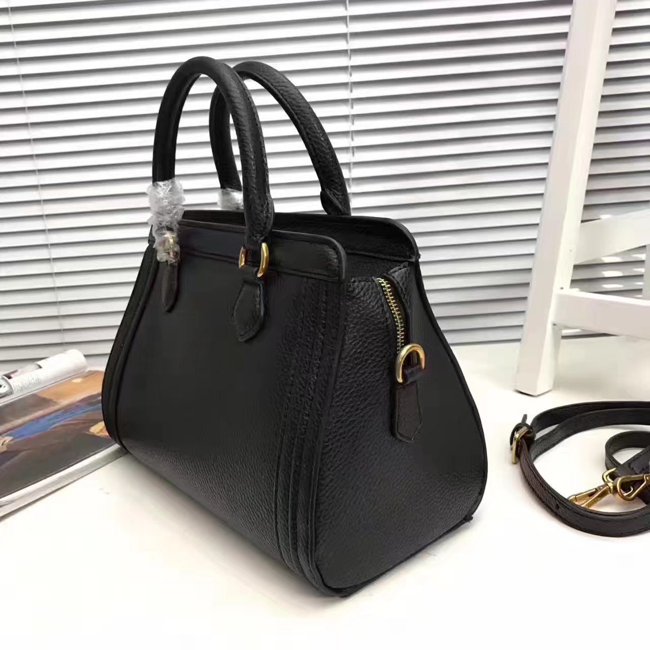 Prada 1189 Tote Leather Bag Black