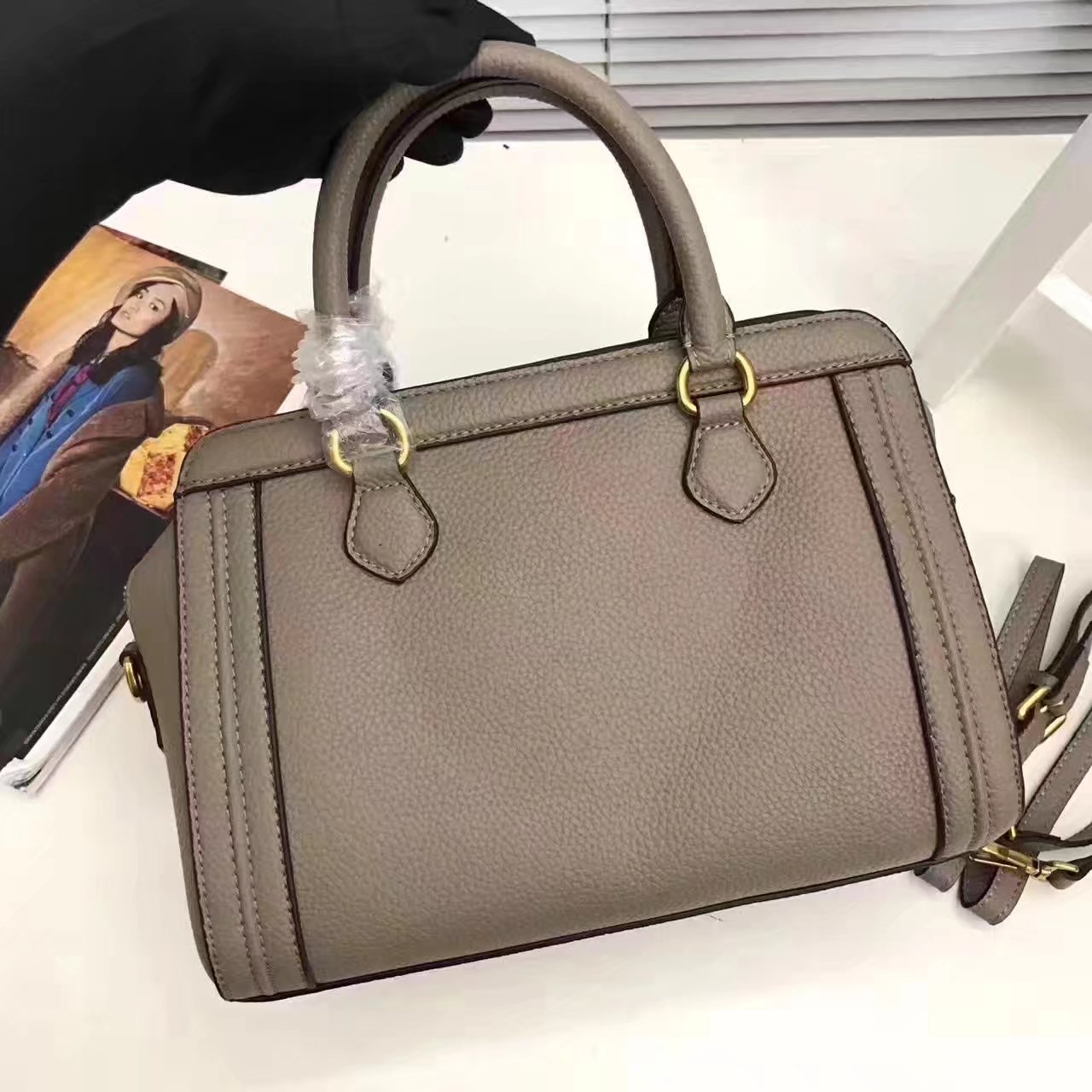 Prada 1189 Tote Leather Bag Grey