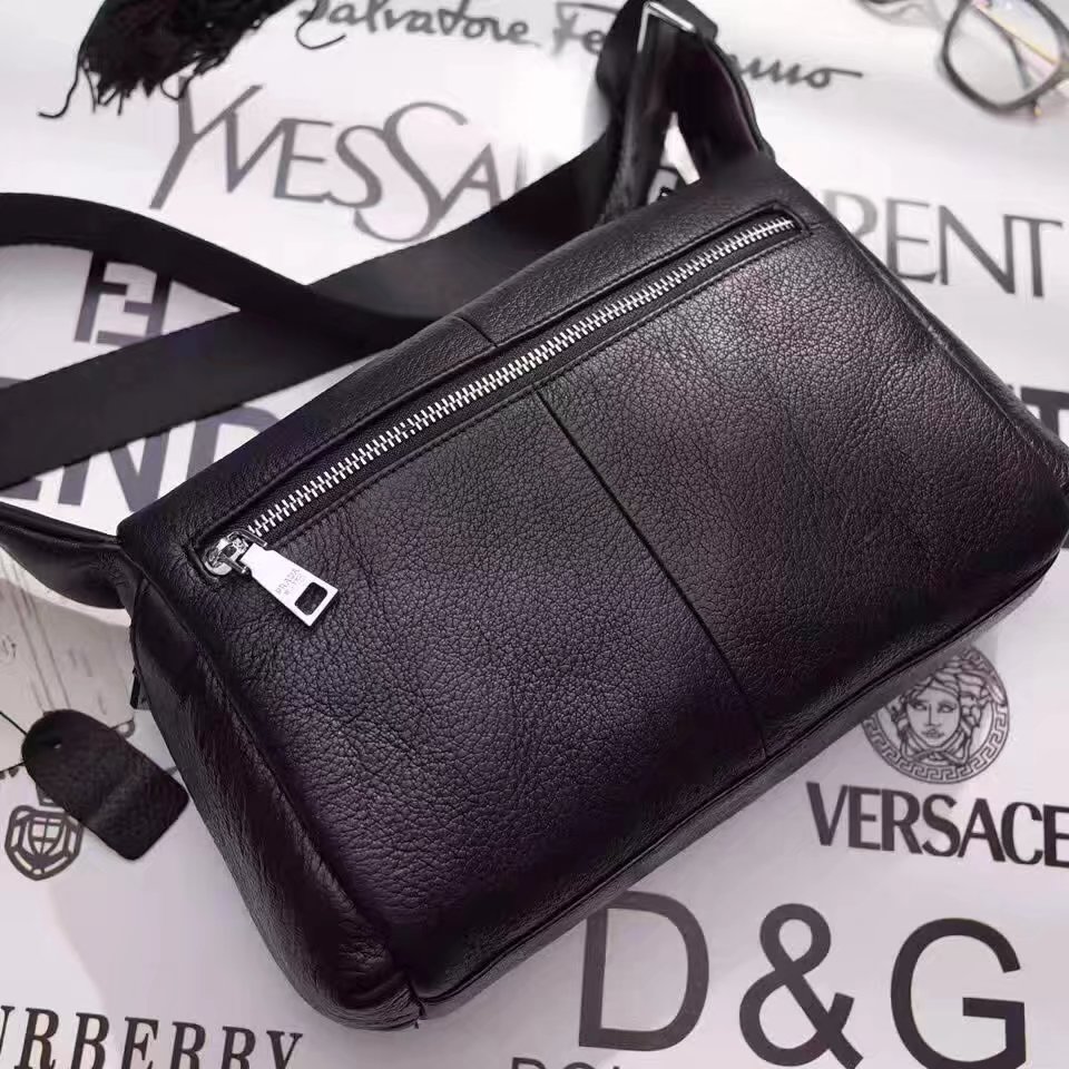 Prada 167 Men Leather Mini Messenger Bag Black