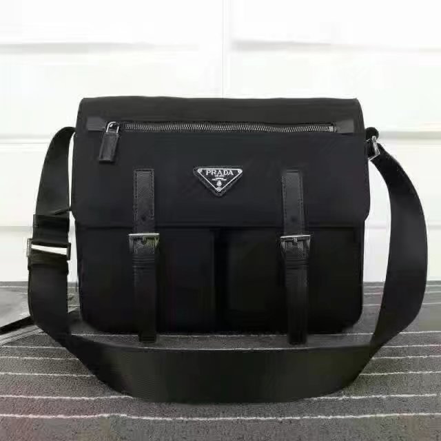 Prada 1738 Men Messenger Bag Black