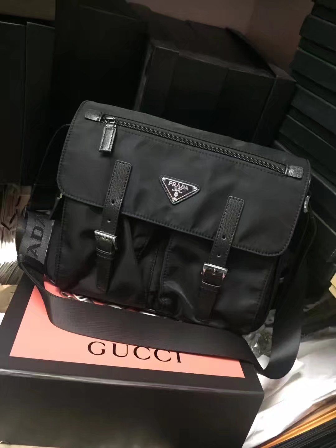 Prada 1738 Messenger Bag Black