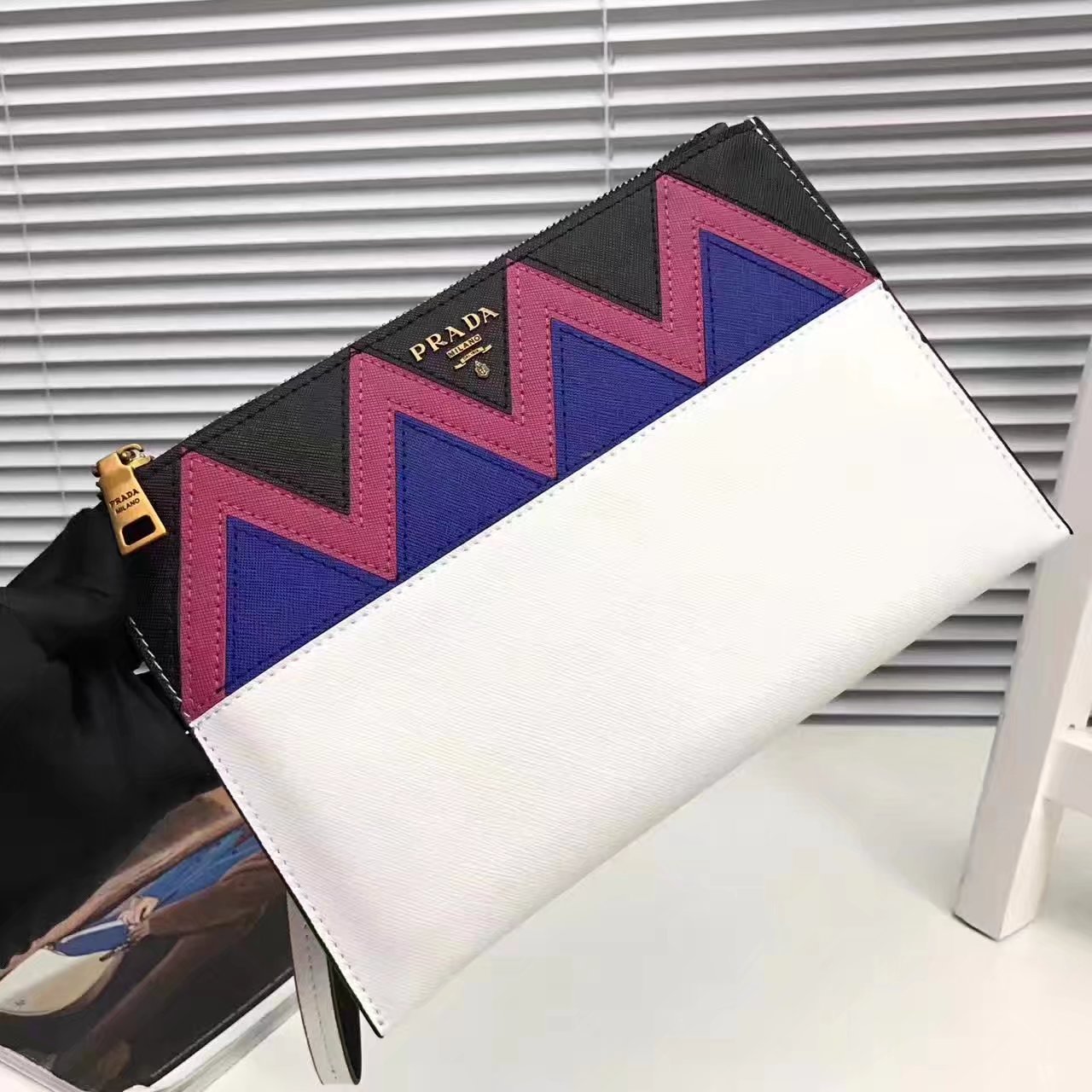 Prada 175 Esplanade Clutches White