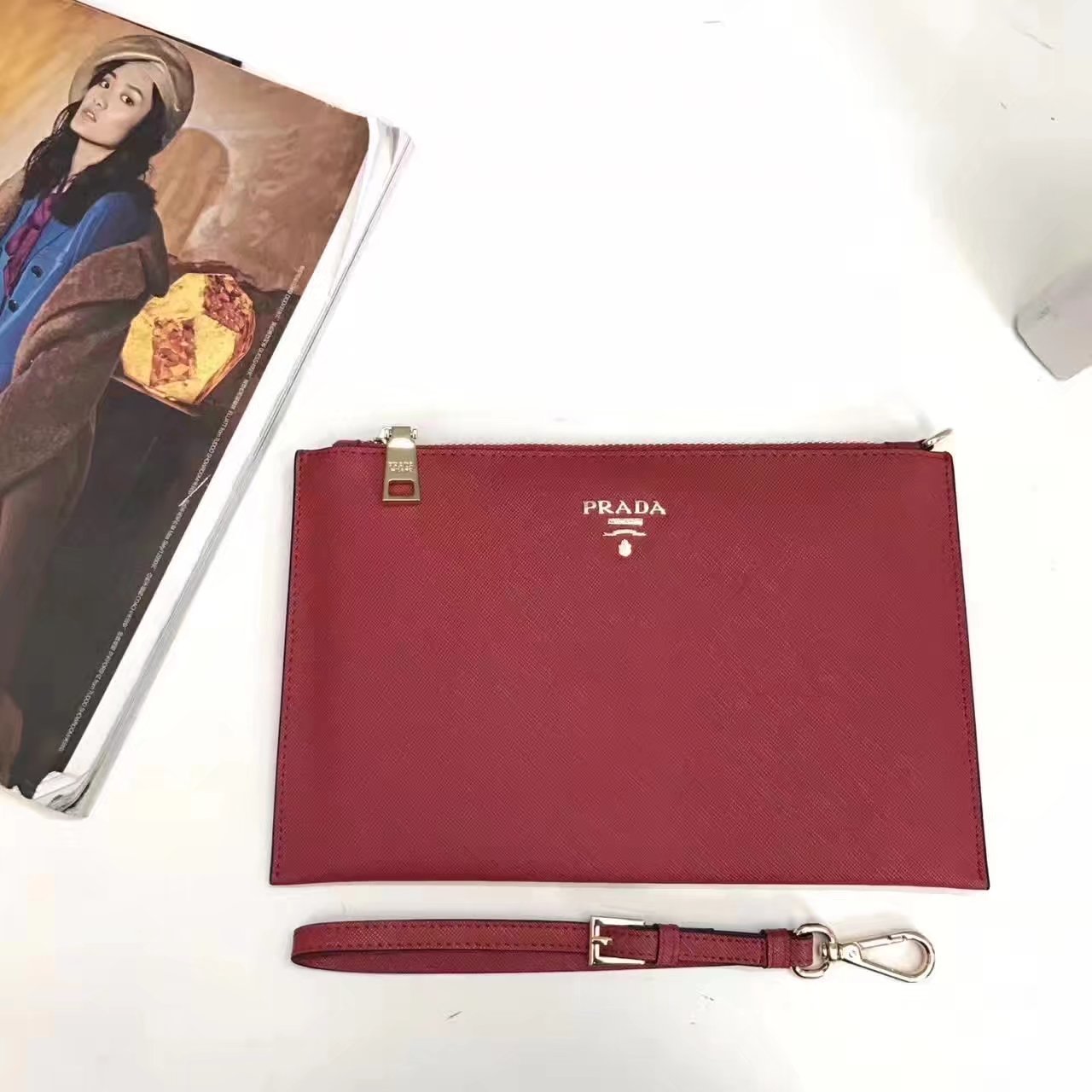 Prada 175 Women Leather Clutches Red