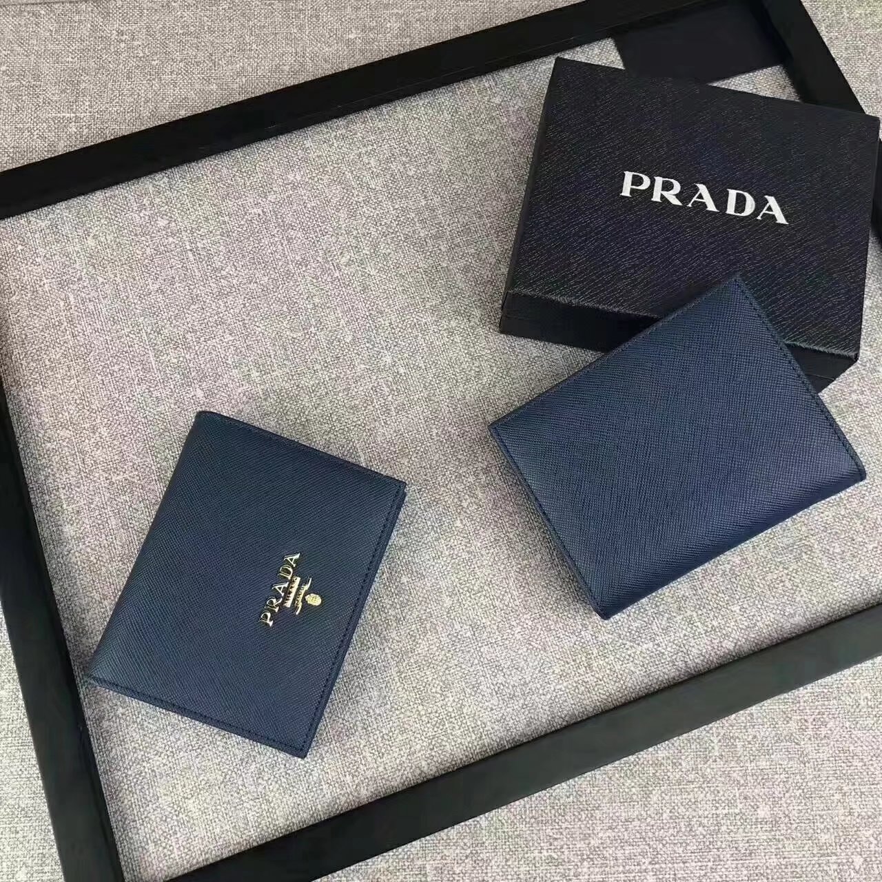 Prada 1M0204 Women Saffiano Leather Small Wallet Blue