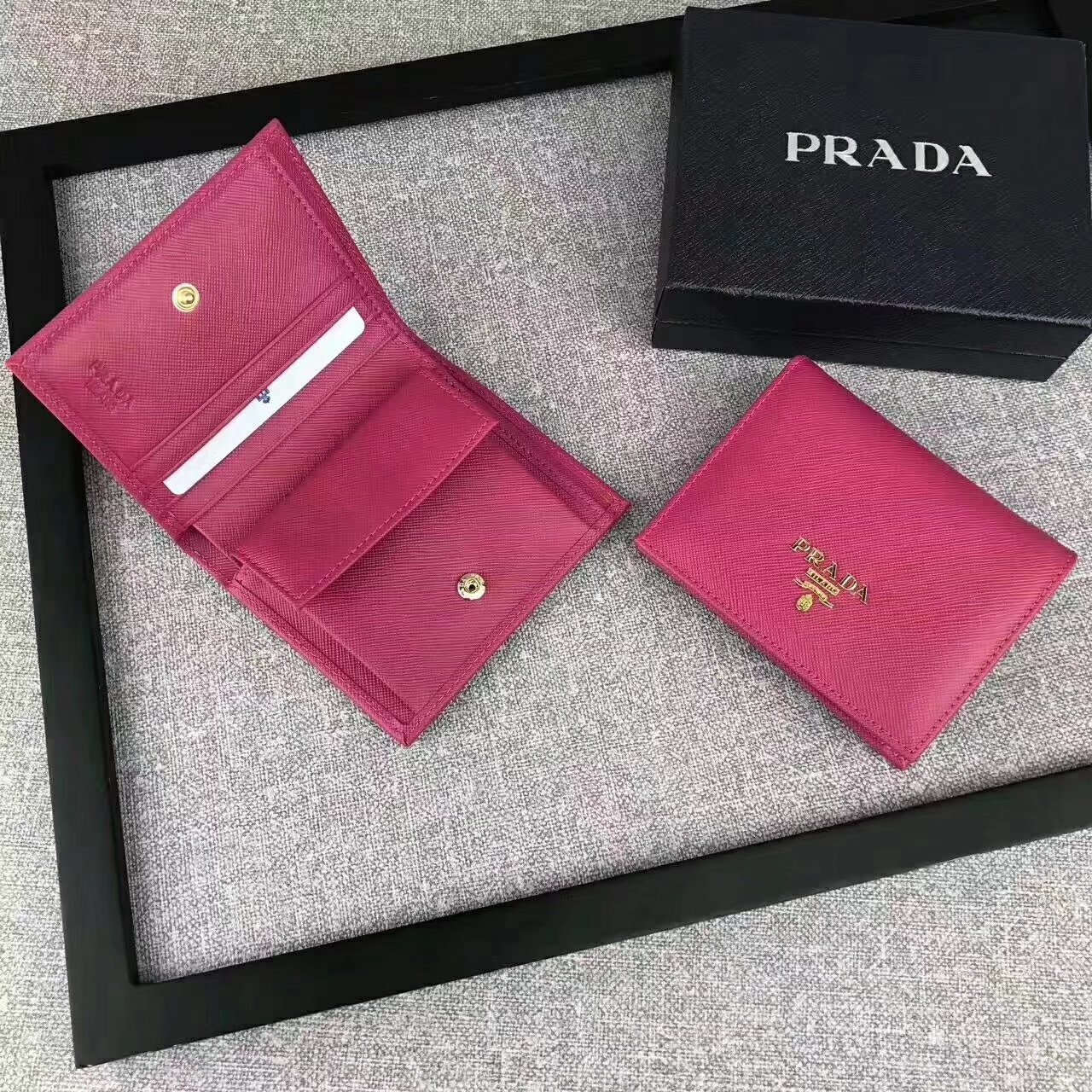 Prada 1M0204 Women Saffiano Leather Small Wallet Pink