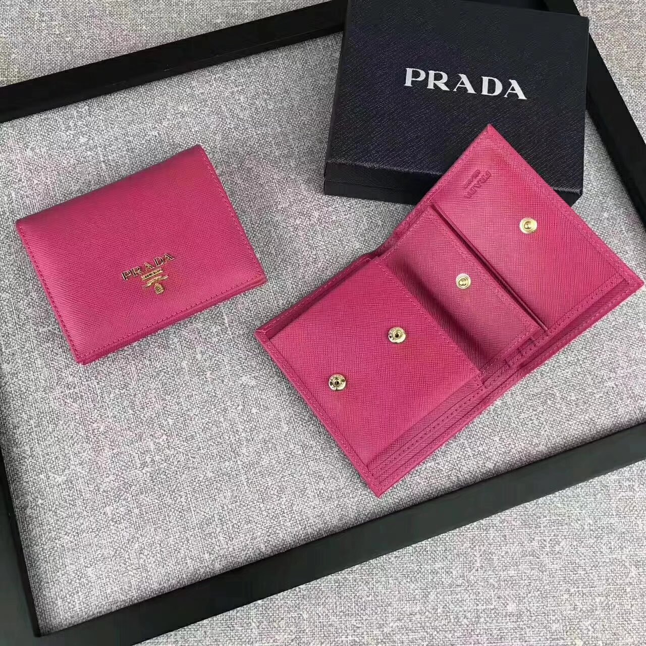 Prada 1M0204 Women Saffiano Leather Small Wallet Pink