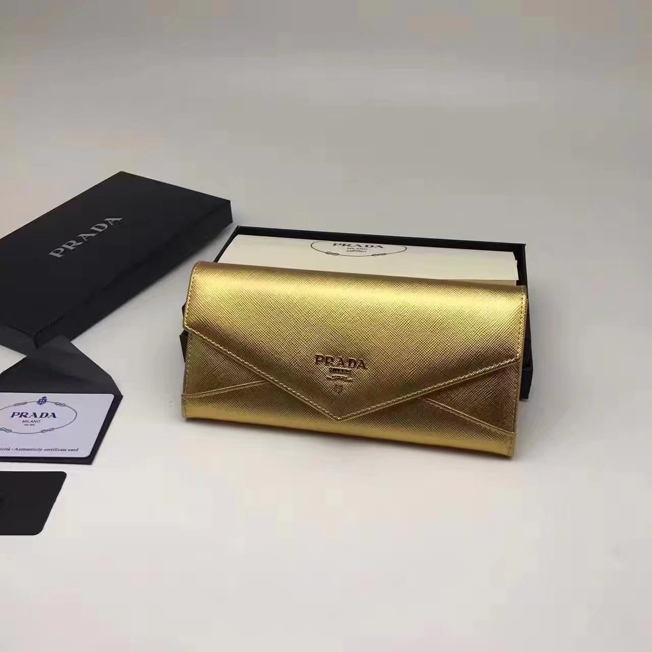 Prada 1M1176 Women Leather Wallet Gold