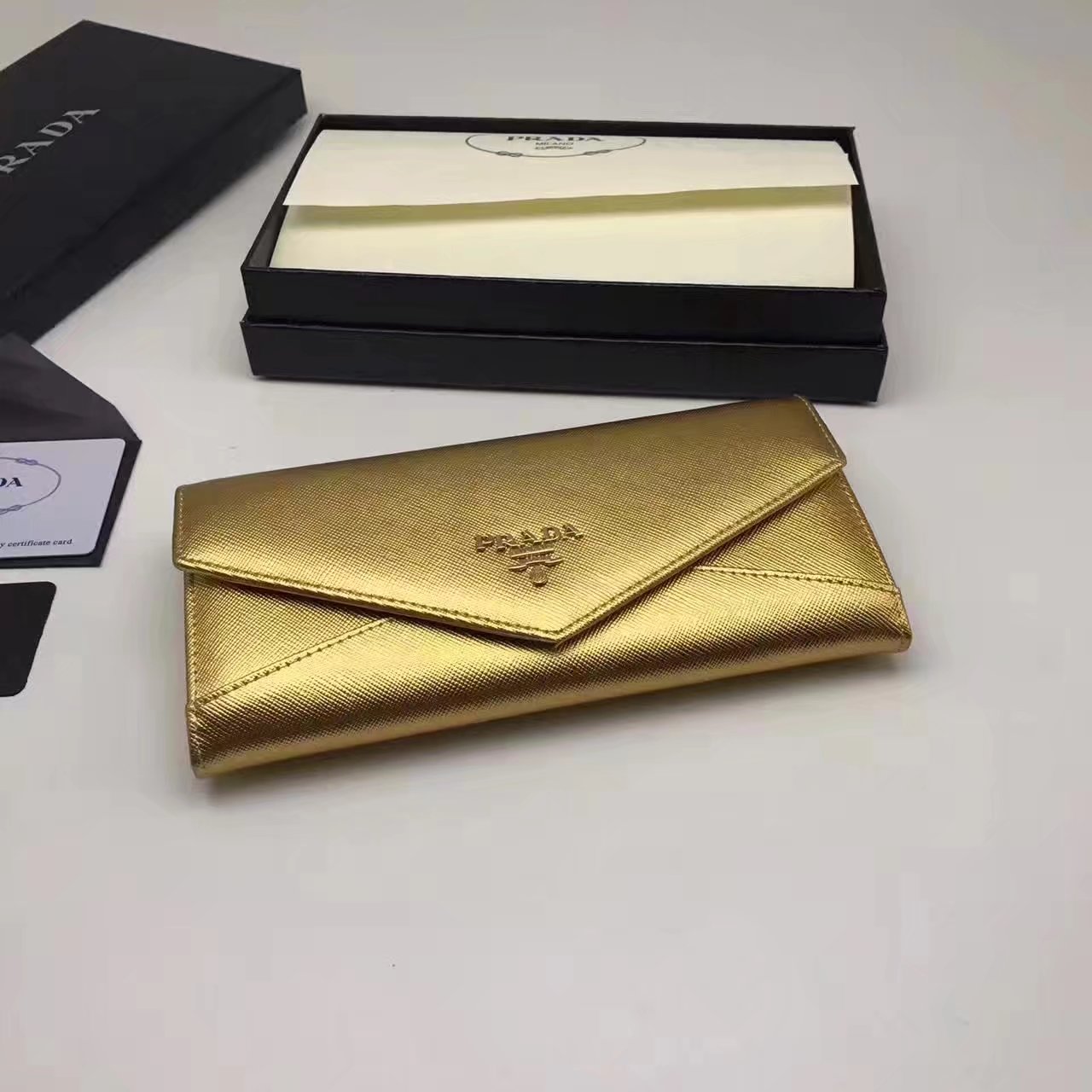 Prada 1M1176 Women Leather Wallet Gold