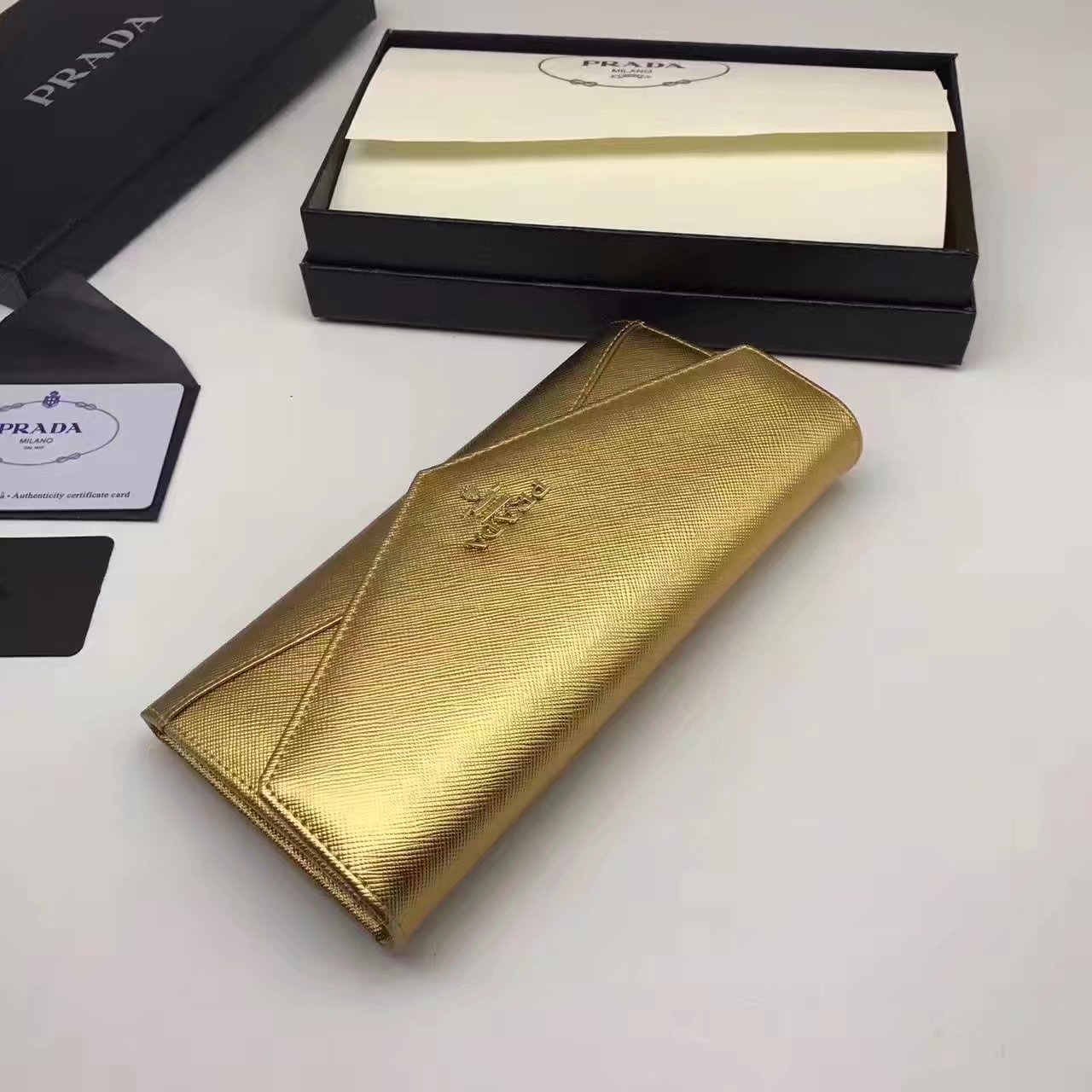 Prada 1M1176 Women Leather Wallet Gold