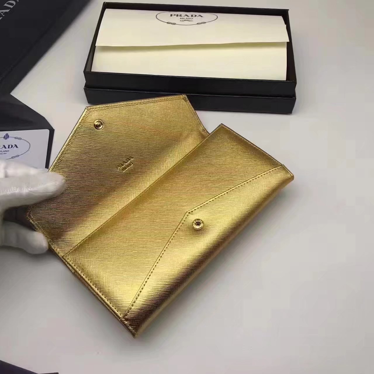 Prada 1M1176 Women Leather Wallet Gold