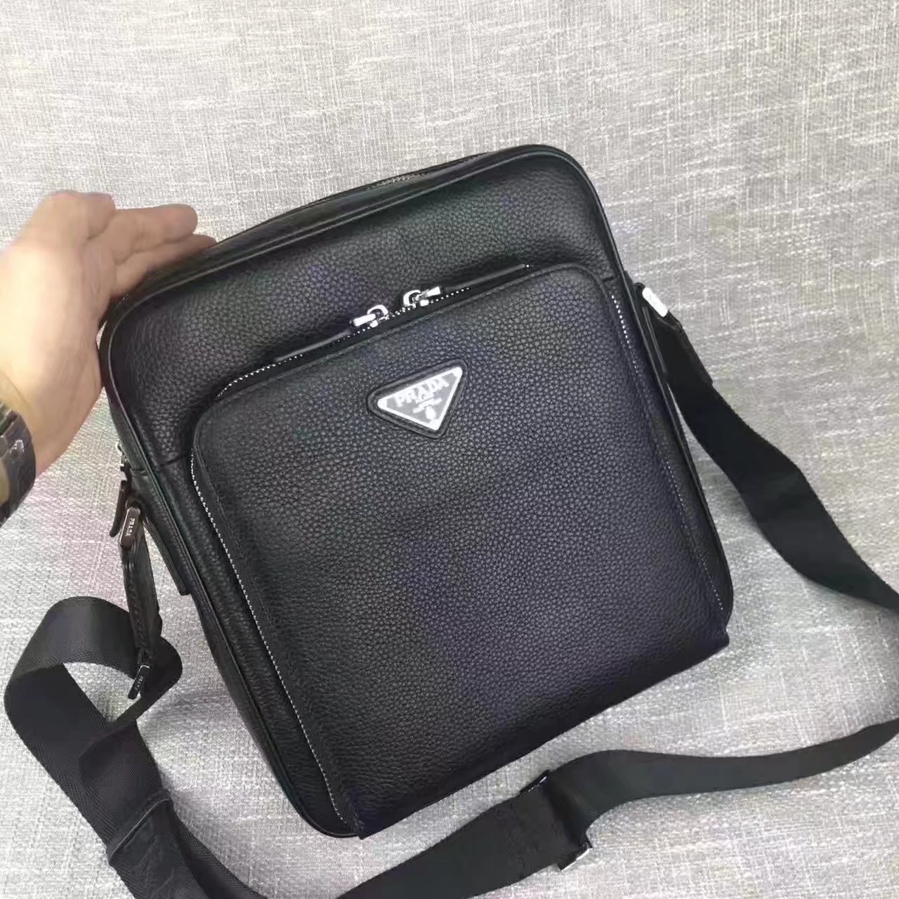 Prada 2870 Men Leather Shoulder Bag Black