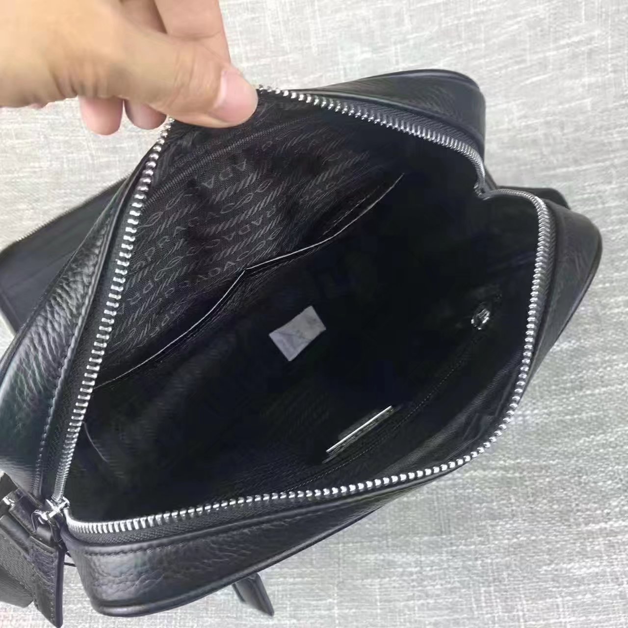 Prada 2870 Men Leather Shoulder Bag Black