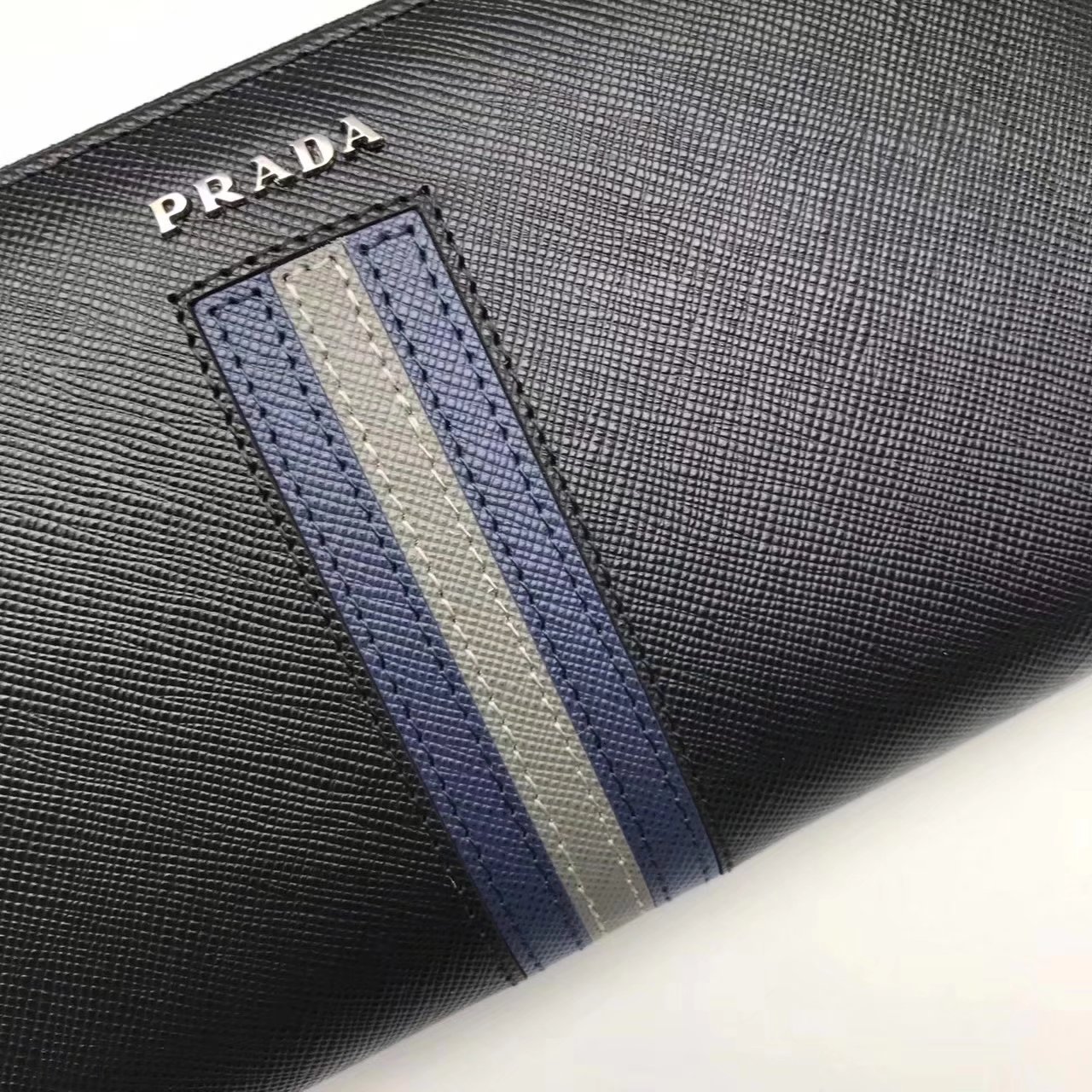 Prada 2M1317 Men Document Holder Saffiano Leather Long Wallet Black