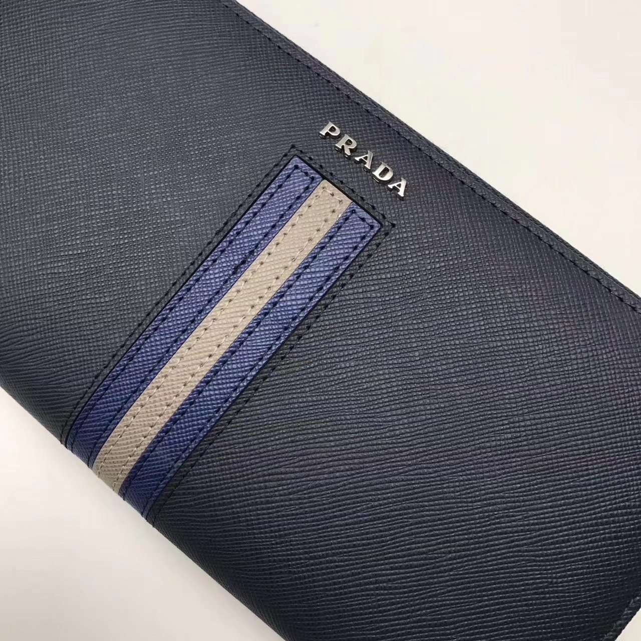 Prada 2M1317 Men Document Holder Saffiano Leather Long Wallet Blue