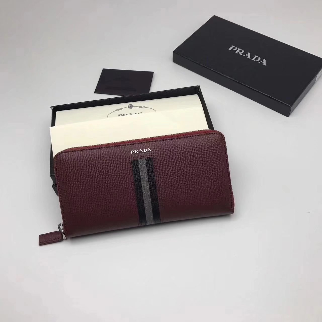 Prada 2M1317 Men Document Holder Saffiano Leather Long Wallet Red