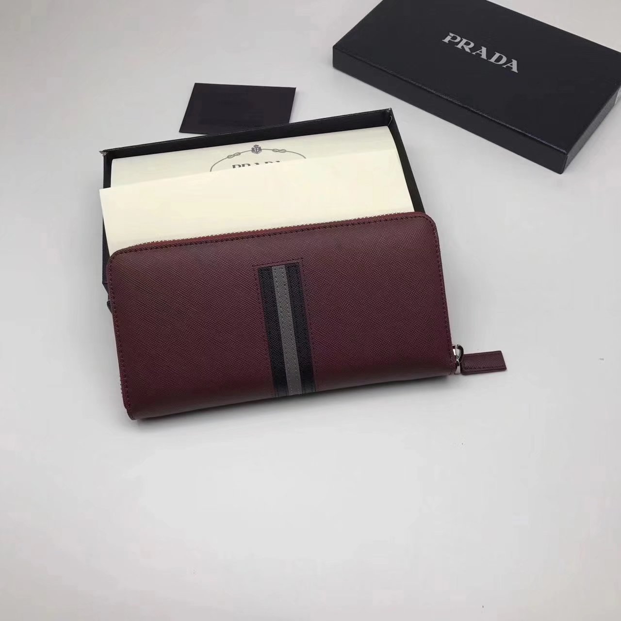 Prada 2M1317 Men Document Holder Saffiano Leather Long Wallet Red