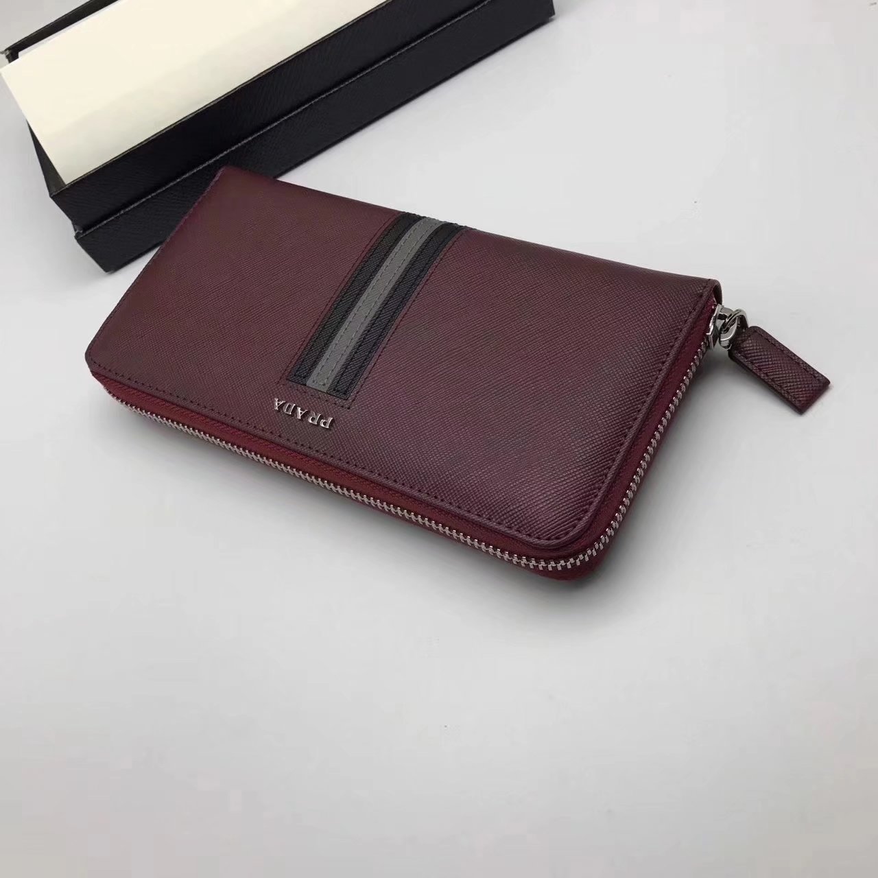 Prada 2M1317 Men Document Holder Saffiano Leather Long Wallet Red