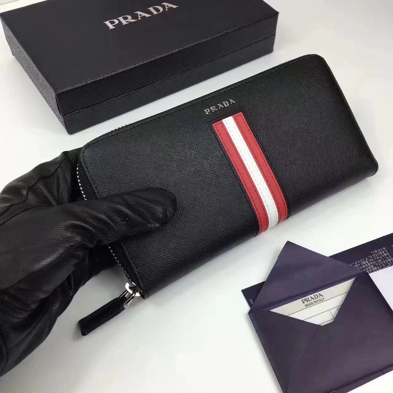 Prada 2M1317 Men Document Holder Saffiano Leather Long Wallet White