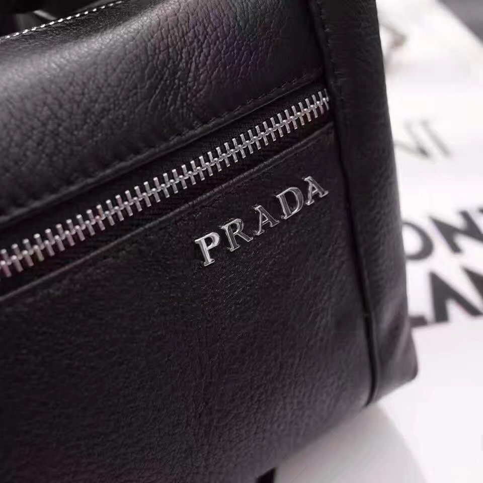 Prada 6003 Men Leather Mini Messenger Bag Black