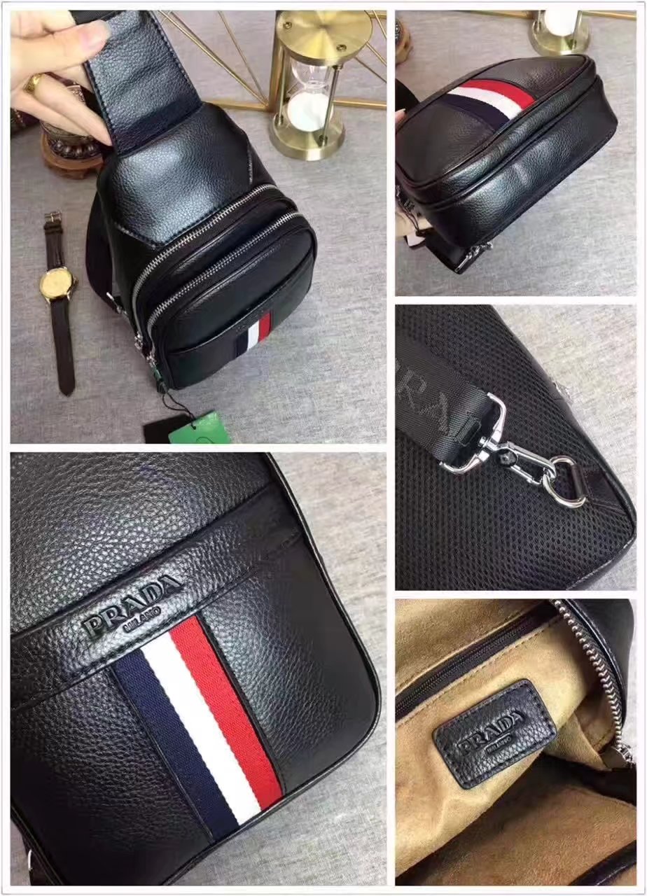 Prada 6011 Men Leather Bag Black