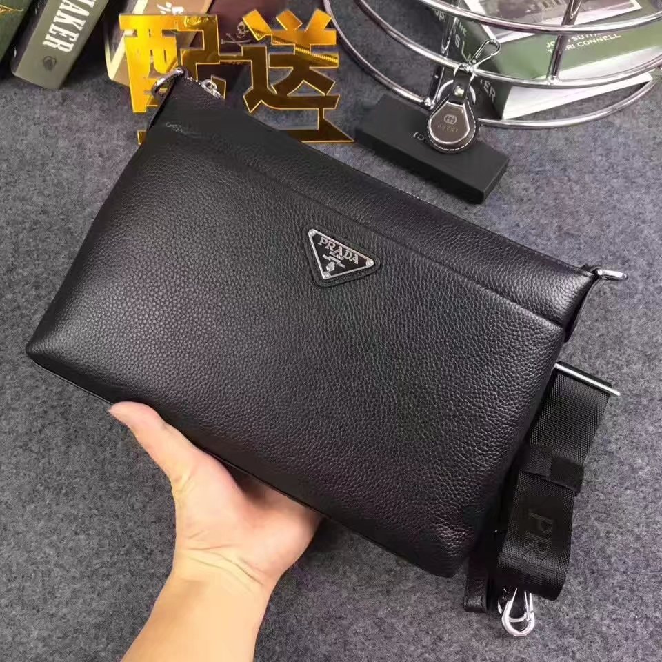 Prada 80851 Men Zip Clutch Bag Black