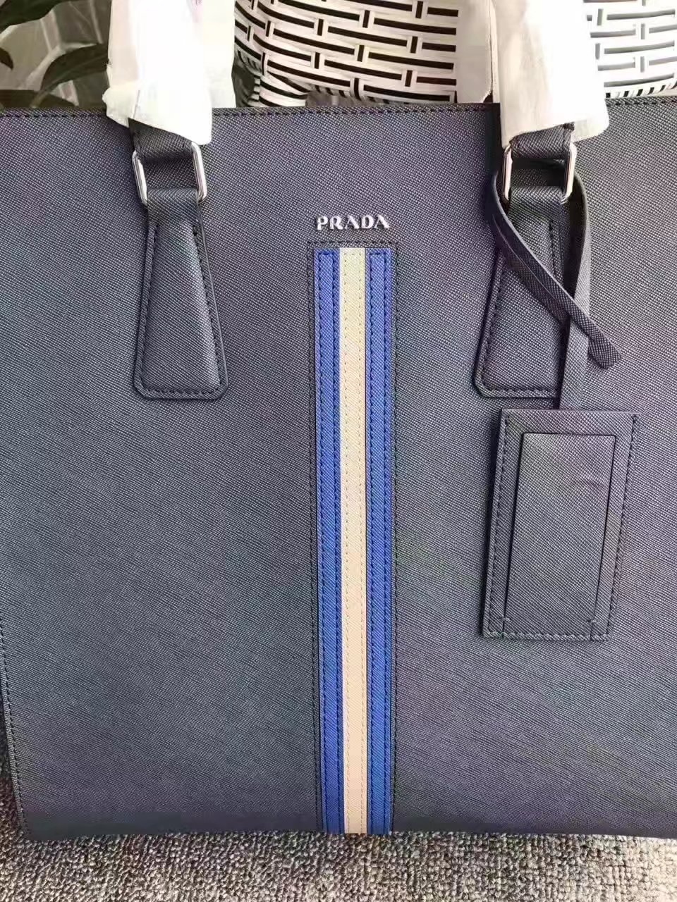 Prada A6665 Men Saffiano Leathe Tote Blue