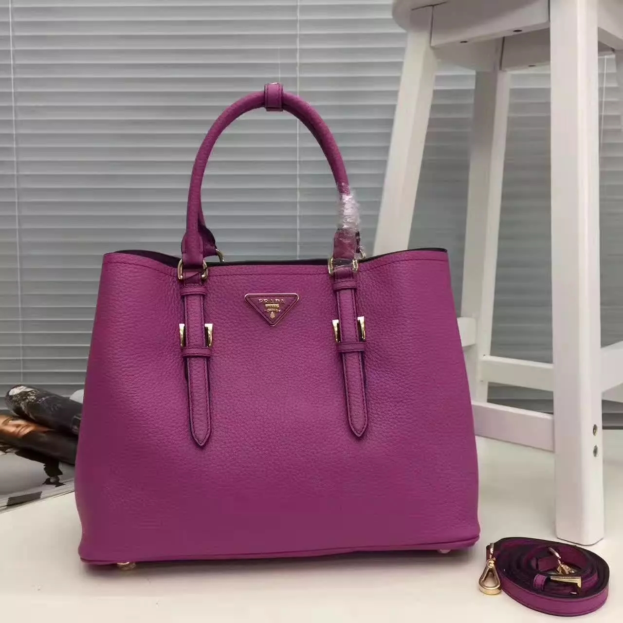 Prada Double Bag Saffiano Cuir Leather Tote Pink