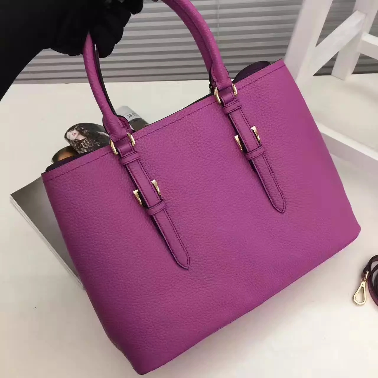 Prada Double Bag Saffiano Cuir Leather Tote Pink