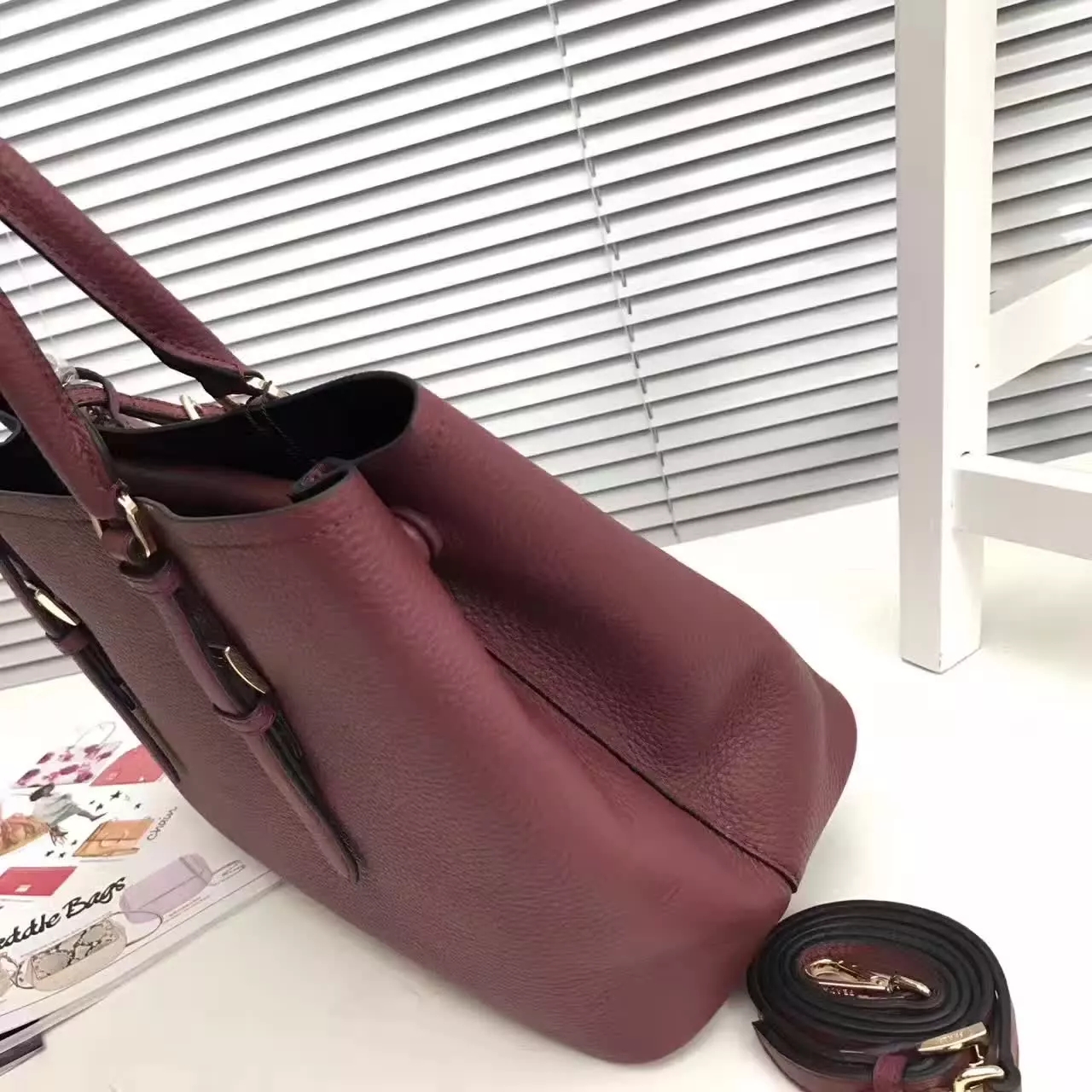 Prada Double Bag Saffiano Cuir Leather Tote Red Wine 