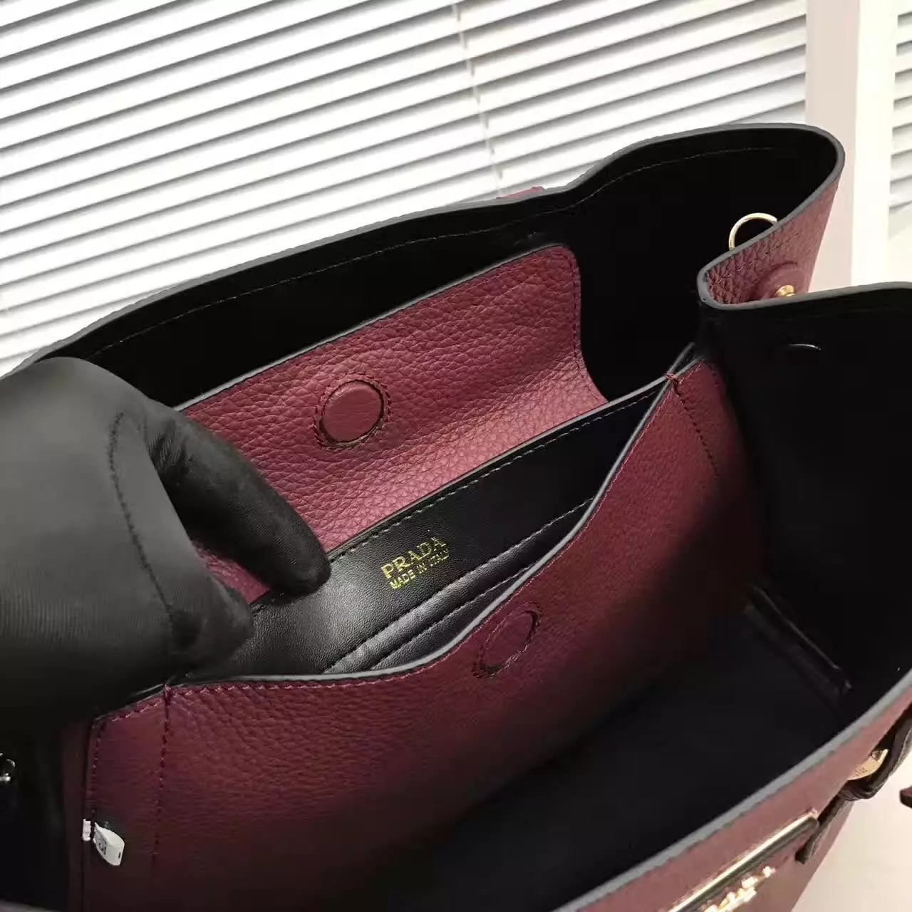 Prada Double Bag Saffiano Cuir Leather Tote Red Wine 