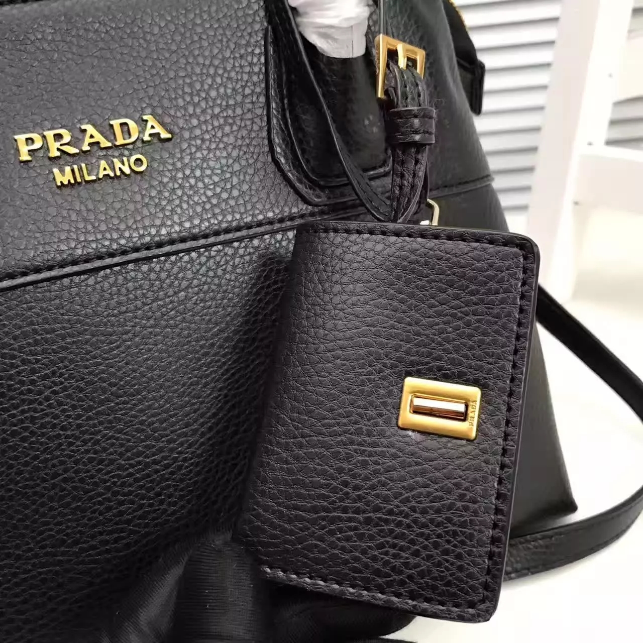 Prada Esplanade Saffiano Leather Tote Bags With Wallet Black