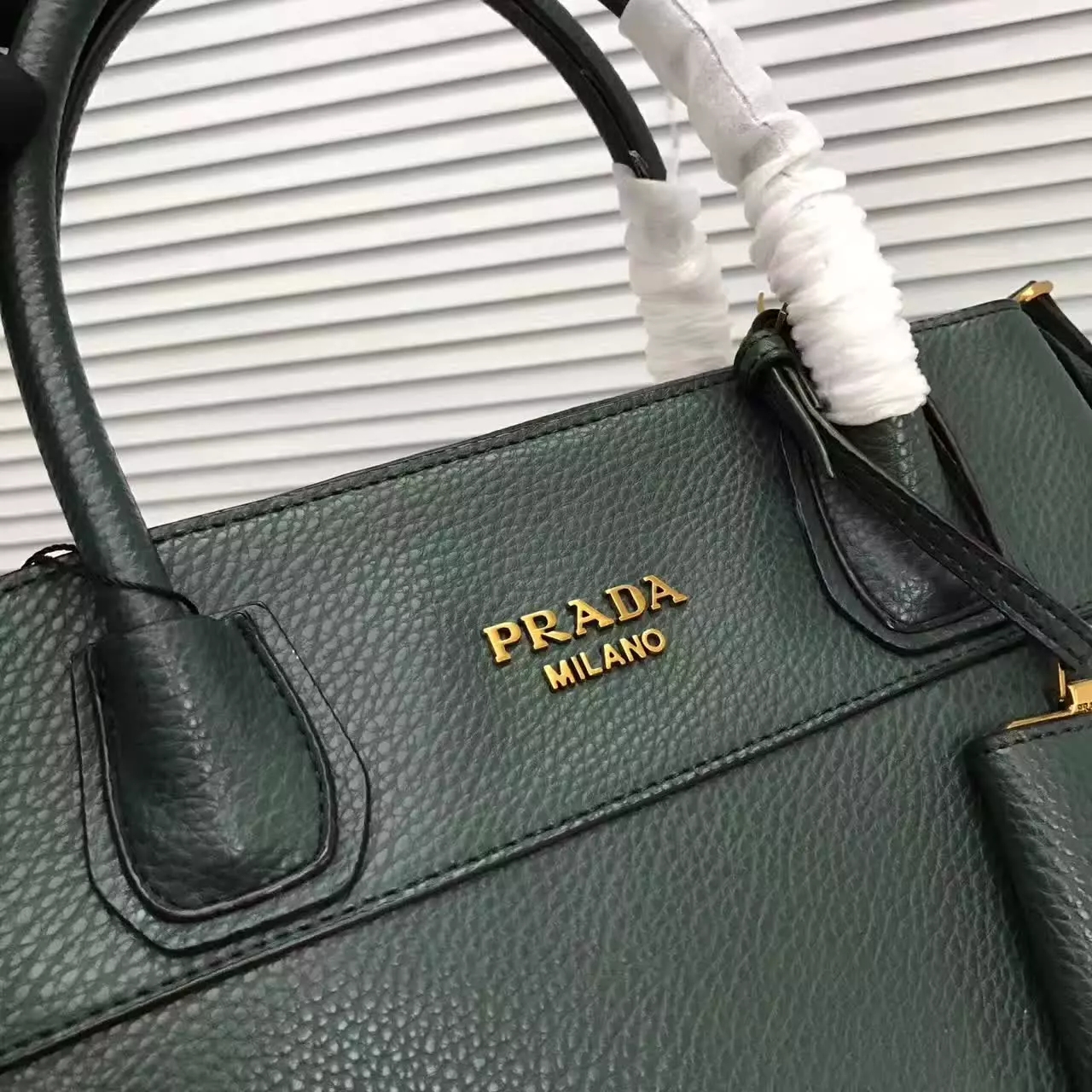 Prada Esplanade Saffiano Leather Tote Bags With Wallet Forest Green