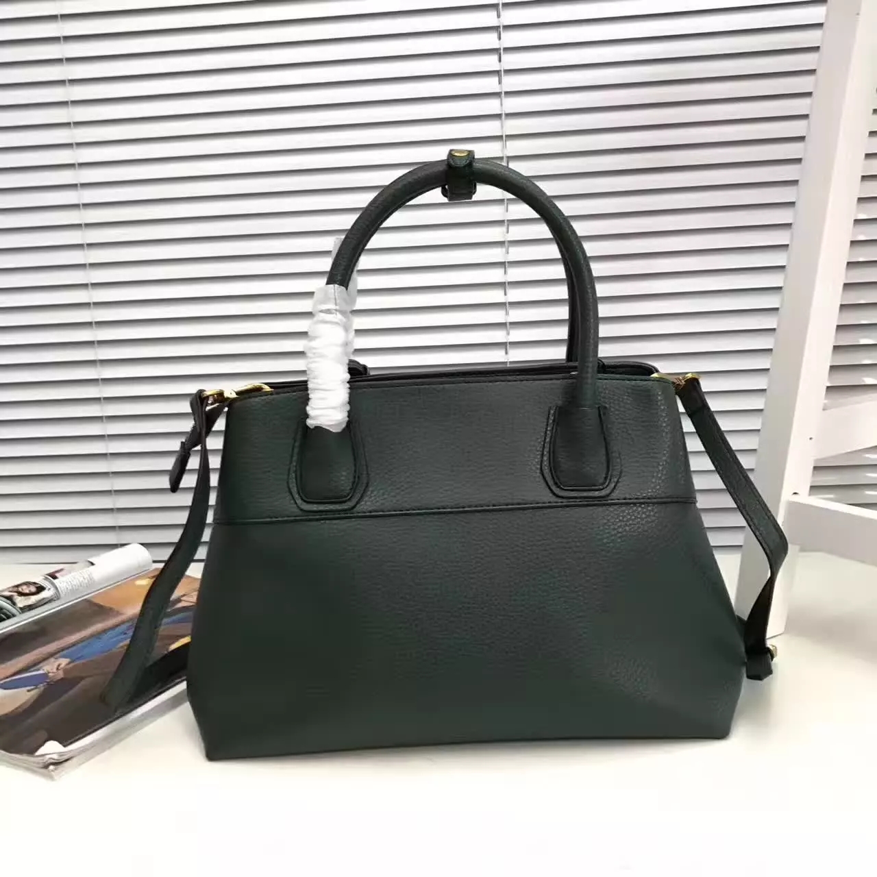 Prada Esplanade Saffiano Leather Tote Bags With Wallet Forest Green