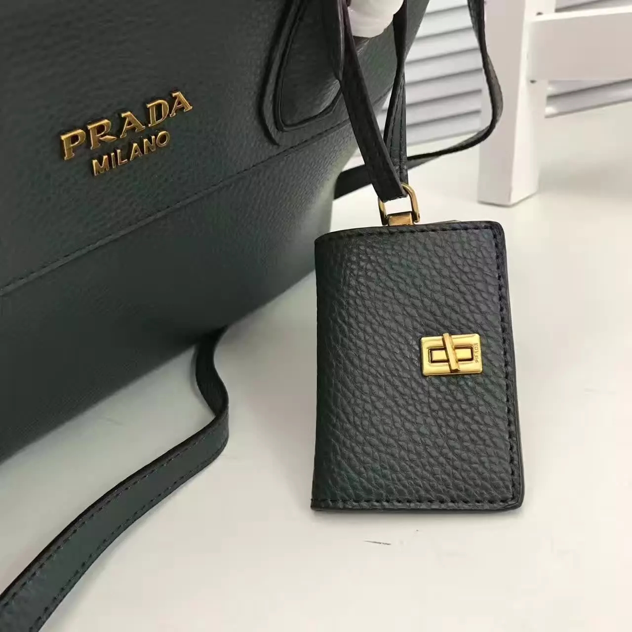 Prada Esplanade Saffiano Leather Tote Bags With Wallet Forest Green