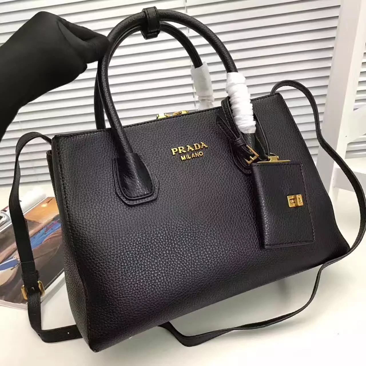 Prada Galleria Saffiano Tote Bags With Wallet Black