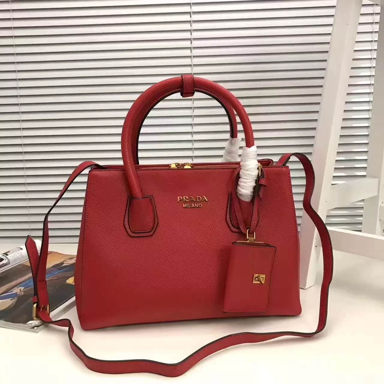 Prada Galleria Saffiano Tote Bags With Wallet Red