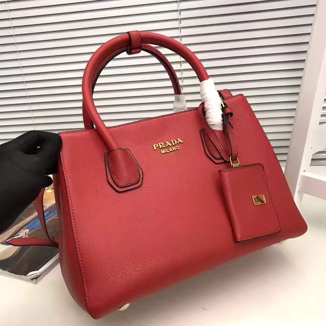 Prada Galleria Saffiano Tote Bags With Wallet Red