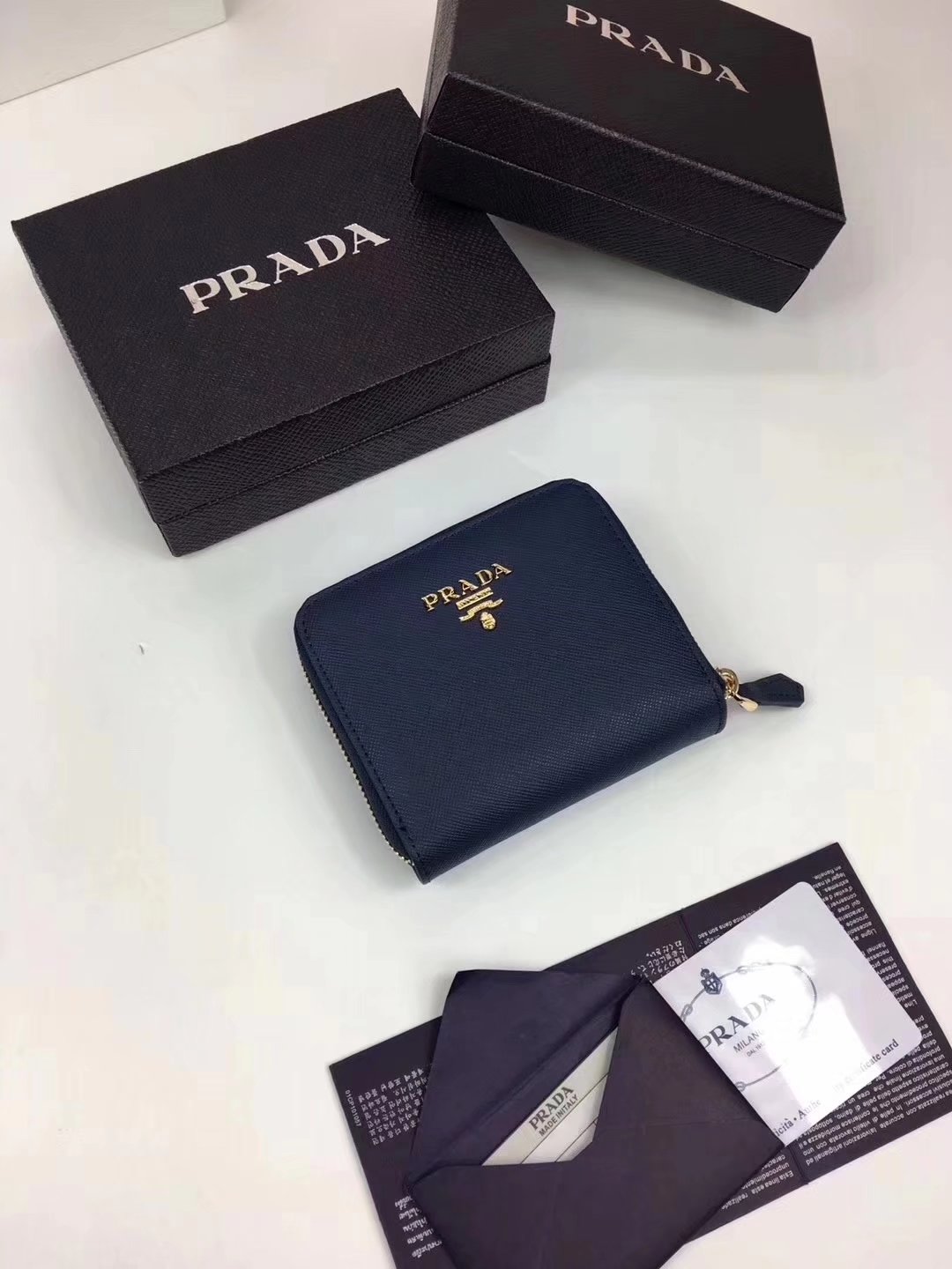 Prada Saffiano Leather Coin Purse Blue