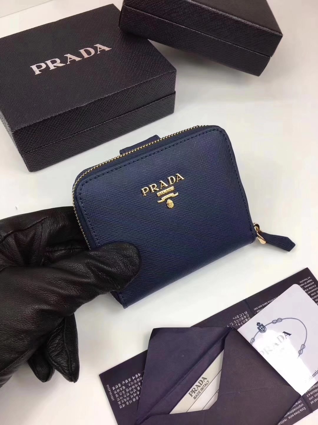 Prada Saffiano Leather Coin Purse Blue