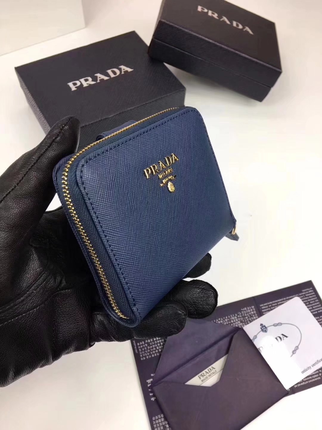 Prada Saffiano Leather Coin Purse Blue